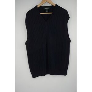 Brooks Brothers Sweater Vest Mens XL Navy Sea Island Cotton Cable Knit V Neck